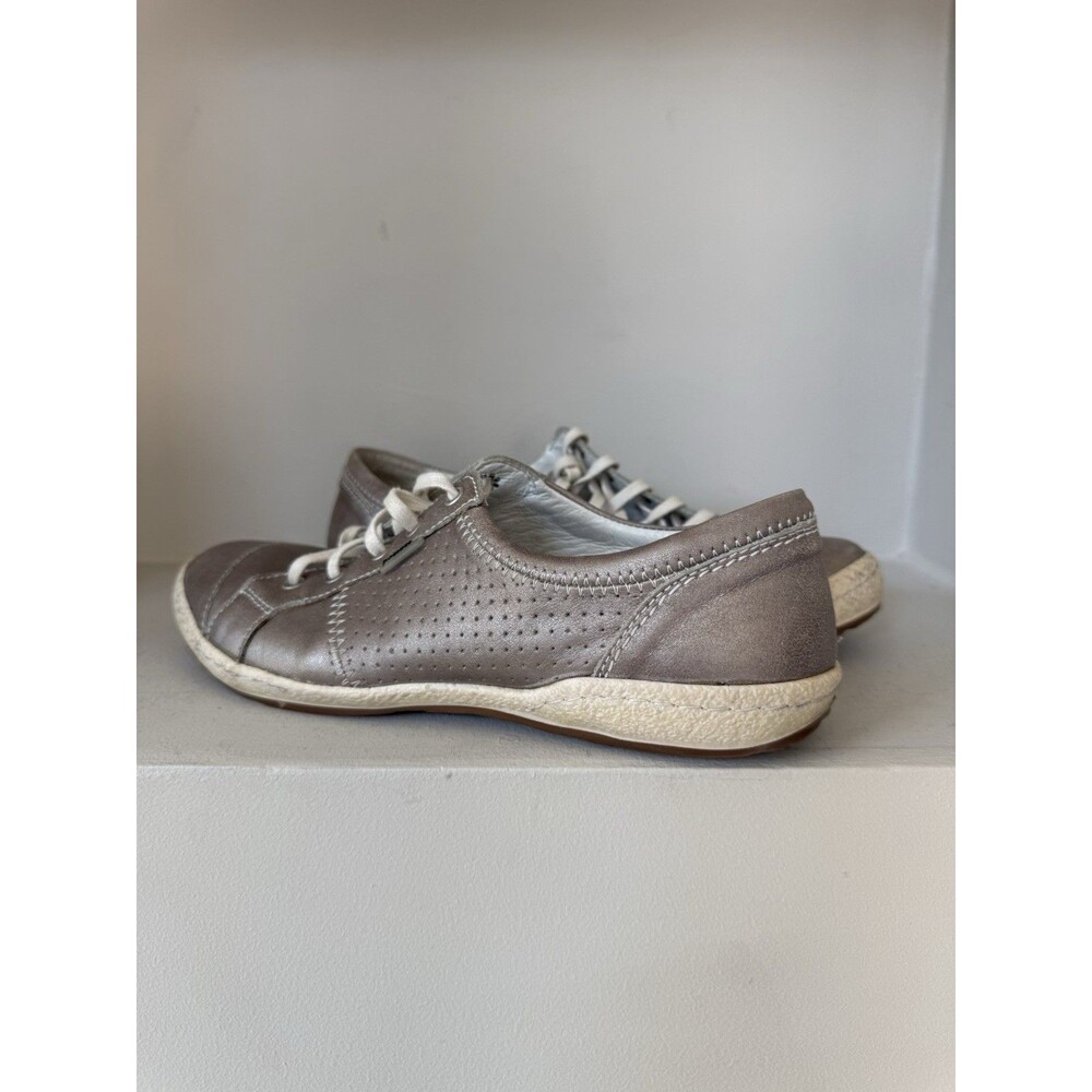 Josef Seibel Gray Taupe Perforated Leather Lace-Up Flats